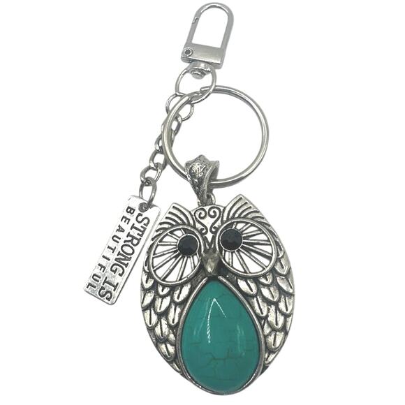 Owl keychain charm w/Strong Is Beautiful brand New, Homemade repurposed owl NWT - Picture 1 of 3